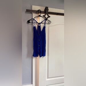 Blue Sleeveless Button-Down Top